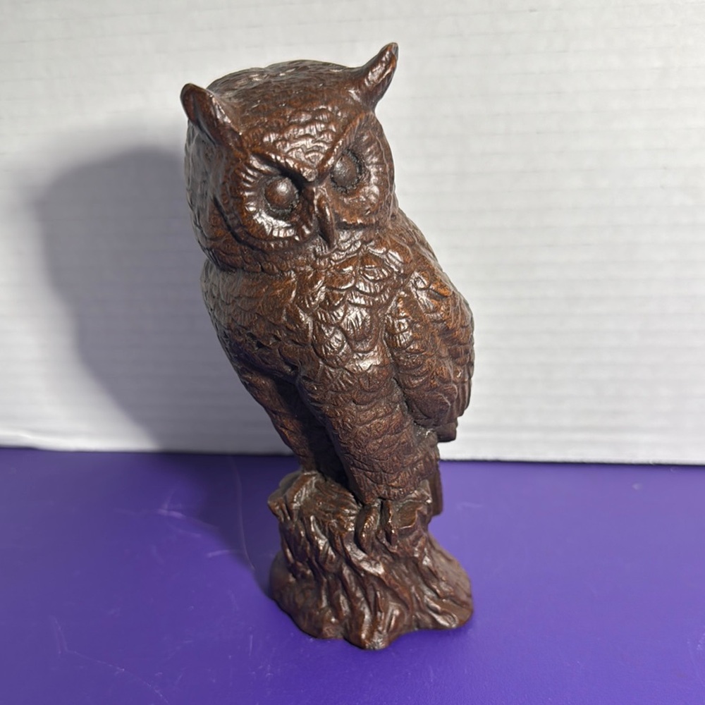 Brown Owl Sculpture with Textured Details